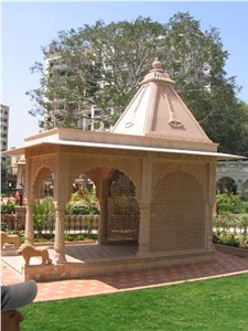 Stone Carved Temple,Bansi Pink Sandstone Garden Gazebo