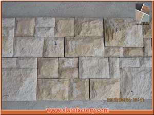 China Beige Travertine Masonry Rock Stone Cultured Stone, Beige Rock Stone Cladding, Castle Stone Wall
