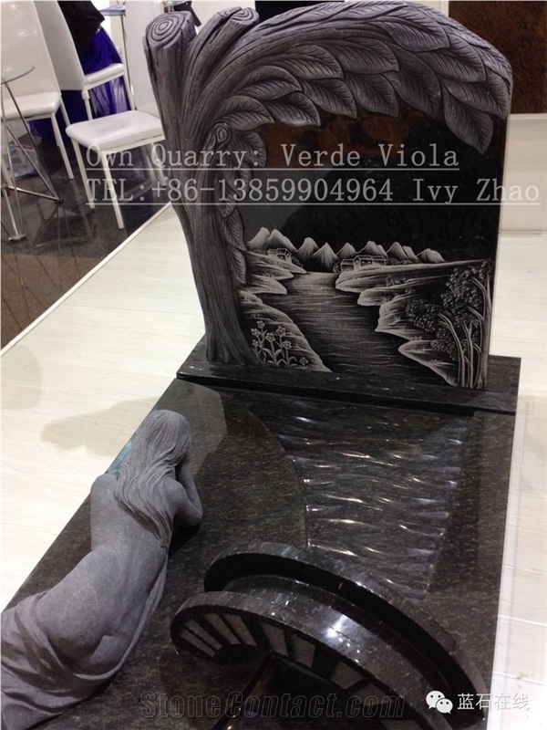 Verde Bahia Granite Tombstone-Dark Green Violet Stone Monuments for Beloved Ones in Peace