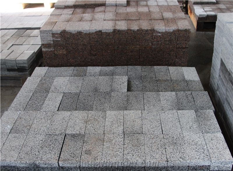 Pavers Sawn and Flamed, Granite Cut Cubes, Granite Pavers, Cobbles, Grey Ukraine Granite