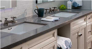 Supply High Quality Grey D1020 Quartz Stone Countertop Solid Surface with Bright Surface Non-Porous Standard Sizes 108*26inch at Cheap Price More Durable Than Granite