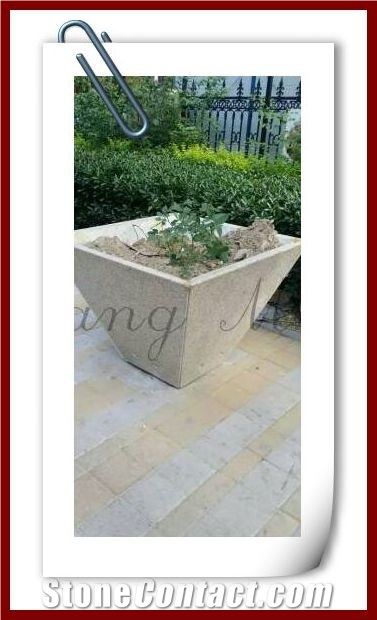 Decorative Stone Flower Pots Planter, Beige Granite Flower Pots