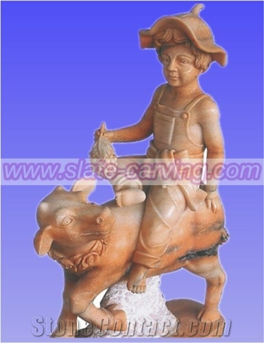 China Brown Marble Children Figures, Brown Marble Sculpture & Statue