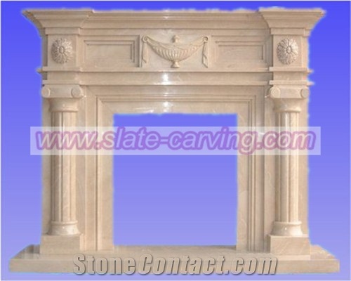 Stone Carving Fireplace Mantel Beige Marble Fireplace