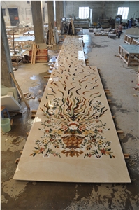 Natural Stone Waterjet Medallion for Jarrar Hallway,Multi Color Mosaic Stone Medallions, Fine Art Marble Floors Ltd