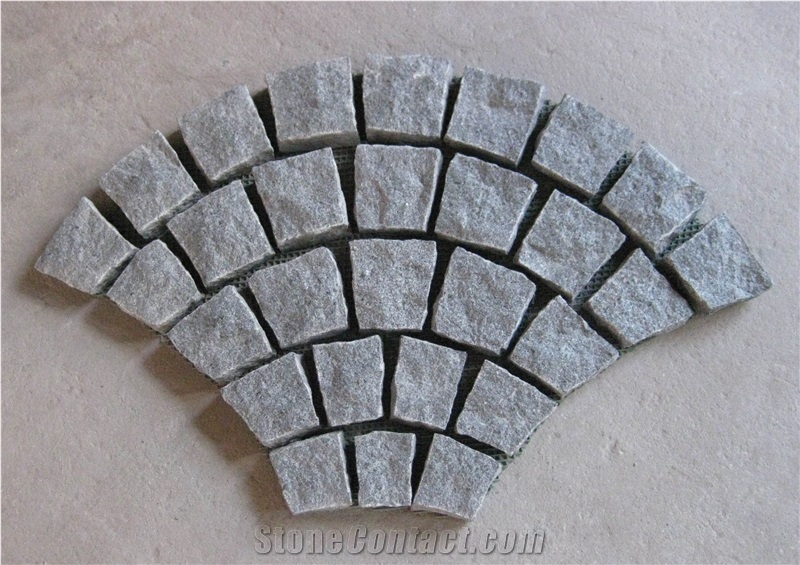 G654 Granite Fan Shape Cobble Stone, Dark Grey Granite Fan Shape Pavers & Cube Stone