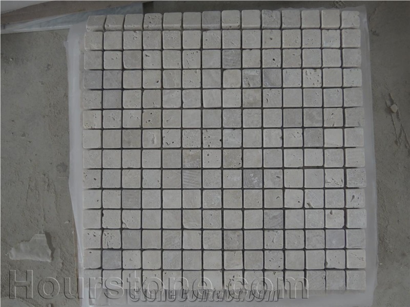 Guangxi Cream Travertine Tumbled Classic Mosaic