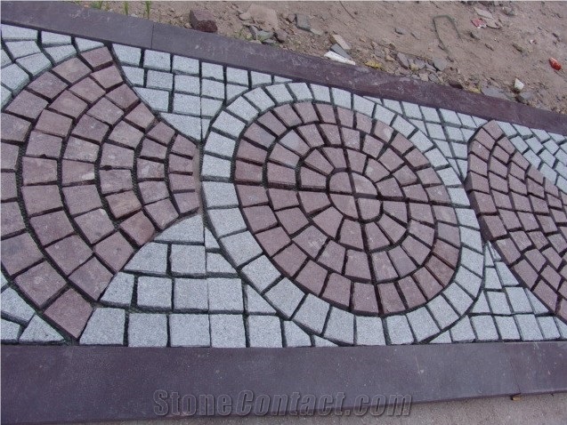 Cheap China Red Granite Cube Stone, Meshed on Net Outdoor Paving Stone