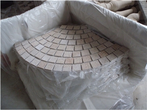 Fan Mesh Road Paving Cobble, Yellow Granite Cube Stone & Pavers