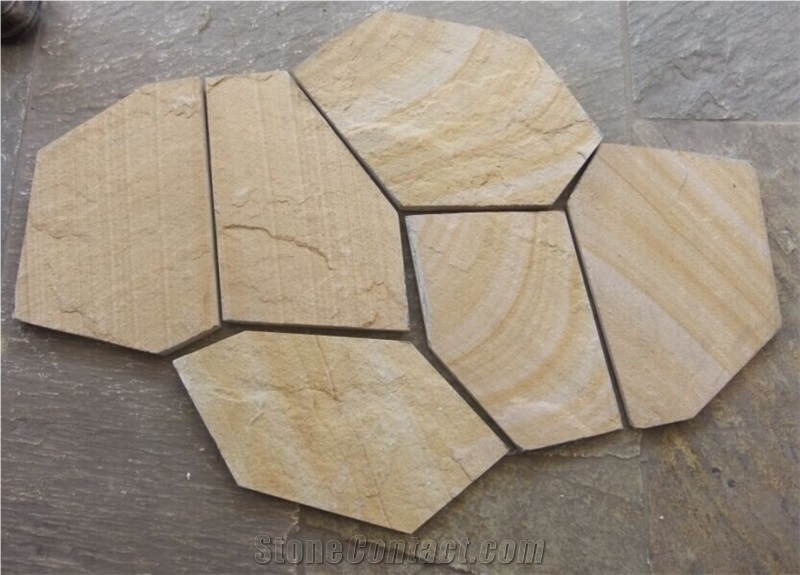 Beautiful Beige Sandstone with Net Flagstone Hot Selling, Flagstone Walkway Pavers
