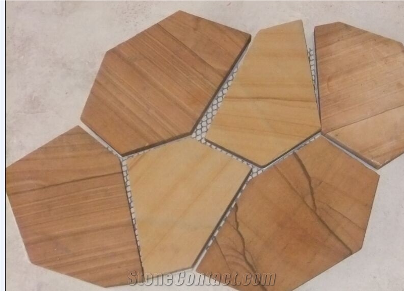 Beautiful Beige Sandstone with Net Flagstone Hot Selling, Flagstone Walkway Pavers