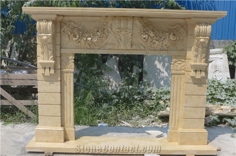 Cheap Egyptian Beige Hand Carved Marble Fireplace