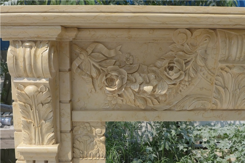 Cheap Egyptian Beige Hand Carved Marble Fireplace