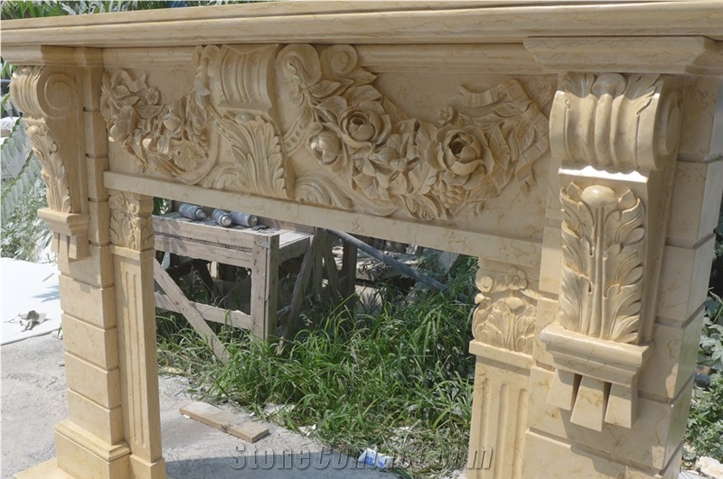 Cheap Egyptian Beige Hand Carved Marble Fireplace