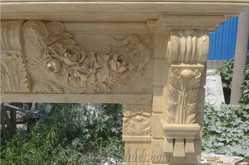 Cheap Egyptian Beige Hand Carved Marble Fireplace