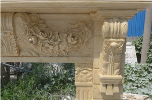 Cheap Egyptian Beige Hand Carved Marble Fireplace