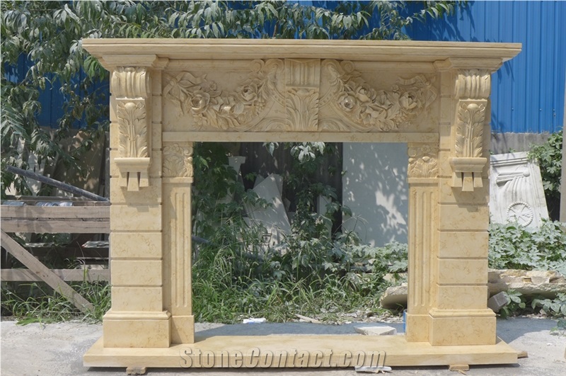 Cheap Egyptian Beige Hand Carved Marble Fireplace