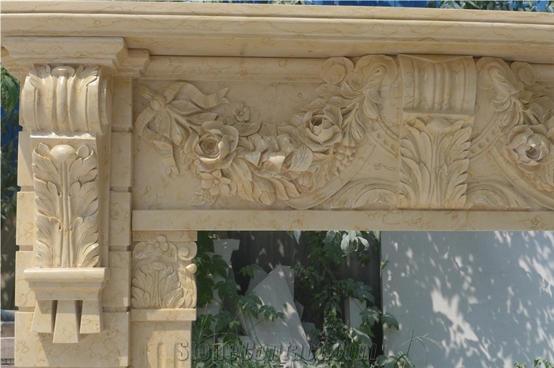 Cheap Egyptian Beige Hand Carved Marble Fireplace