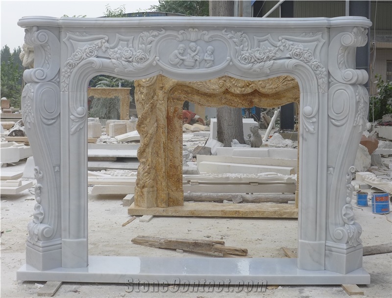High Quality White Marble Fireplace, Pure White Marble Fireplace