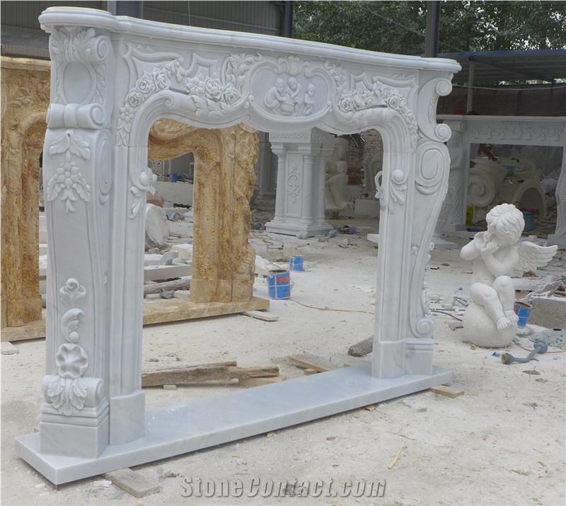 High Quality White Marble Fireplace, Pure White Marble Fireplace