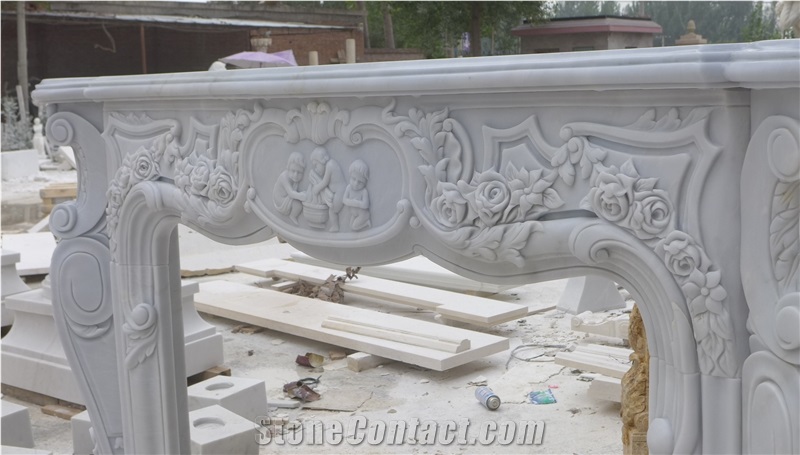 High Quality White Marble Fireplace, Pure White Marble Fireplace