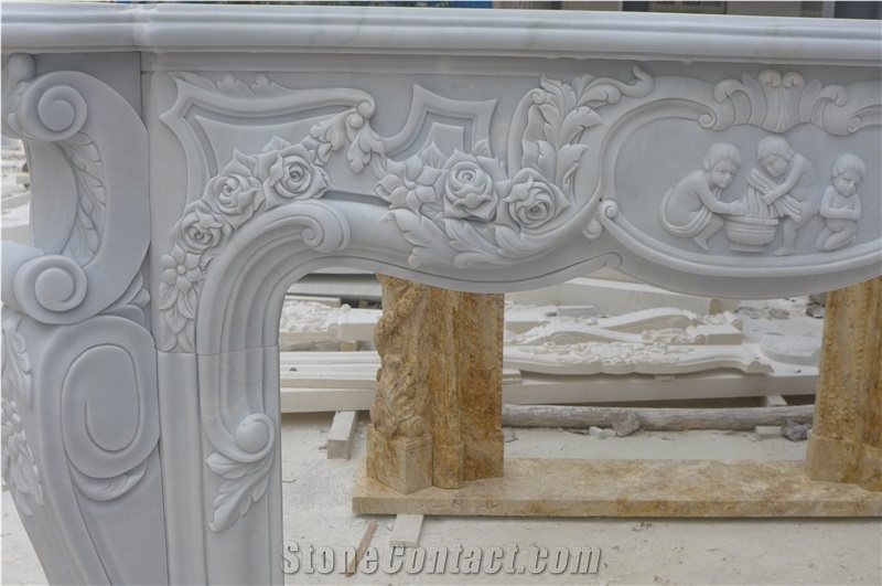 High Quality White Marble Fireplace, Pure White Marble Fireplace