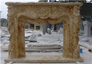 Luxury Beige Travertine Hand Carved Fireplace