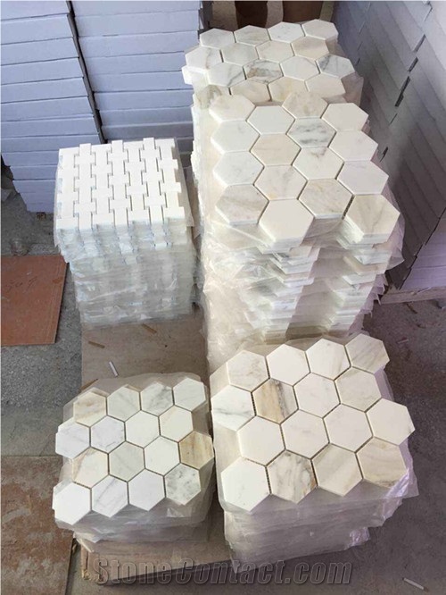 Popular Calacatta Gold Marble Mosaic Hexagon Floor Tile Wall Tile