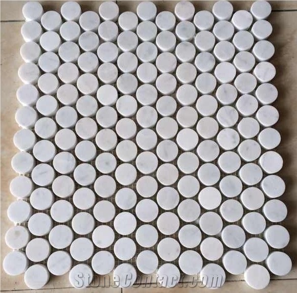 Blm-04 Penny Bianco Carrara Marble Round Mosaic