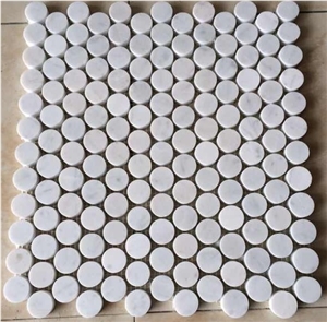 Blm-04 Penny Bianco Carrara Marble Round Mosaic