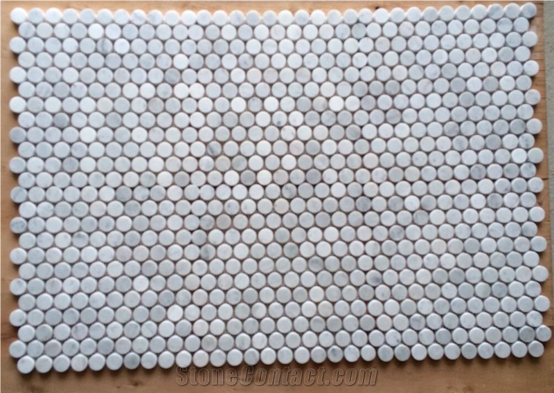 Blm-04 Penny Bianco Carrara Marble Round Mosaic