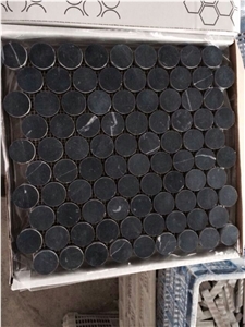 Blm-05 Penny Nero Marquina Marble Round Mosaic