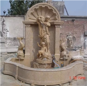 Carving Wall Mounted Fountain Garden Classical Antique Sculpture Stone Fountain, Henan Yellow Limestone Wall Mounted Fountains Carving Wall Mounted Fountain Garden Classical Antique Sculpture Stone Fountain, Henan Yellow Limestone Wall Mounted Fountains