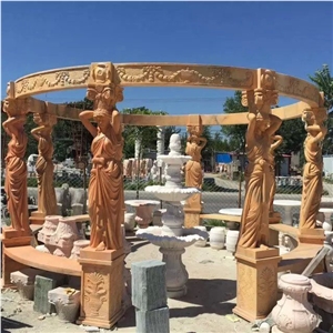 Figure Carving Marble Pillars Pavillion Pergola, Henan Beige Marble Pillars