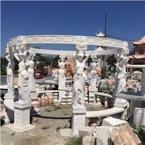 Figure Carving Marble Pillars Pavillion Pergola, Henan Beige Marble Pillars