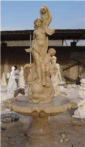Marble Carving Western Women Sculpture Garden Fountain, Beige Marble Garden Fountains