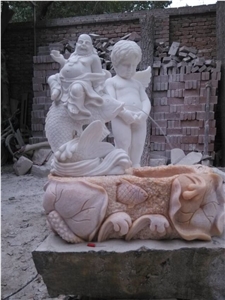Western Angel Boy Children Marble Sculpture Fountain Water Fish Tank