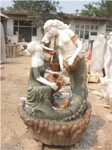 Western Girl and Children Marble Sculpture Fountain Water Features