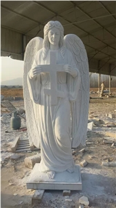 White Marble Carving Angel with Wings Religious Sculpture