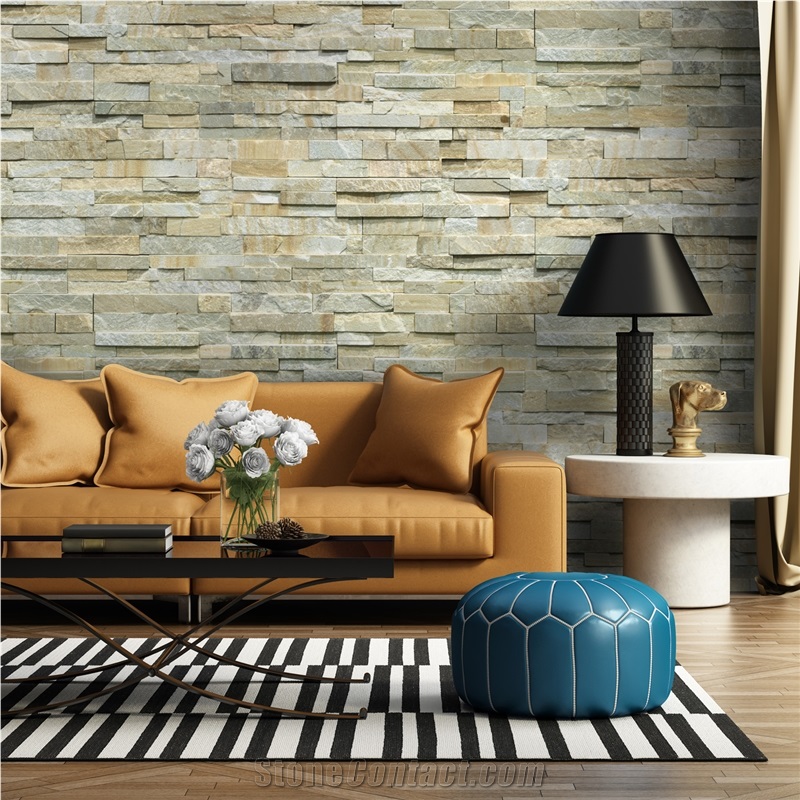 Everest Gold Quartzite Wall Cladding Panels, yellow quartzite stone veneer