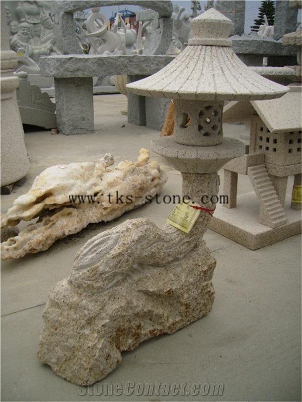Beige Granite Garden Lanterns&Lamps,Lantern Sculptures,Lamps Caving,Japanese Lanterns,Exterior Lamps