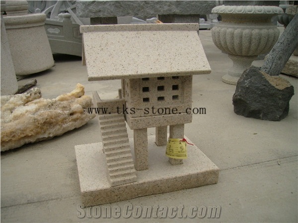 Beige Granite Garden Lanterns&Lamps,Lantern Sculptures,Lamps Caving,Japanese Lanterns,Exterior Lamps
