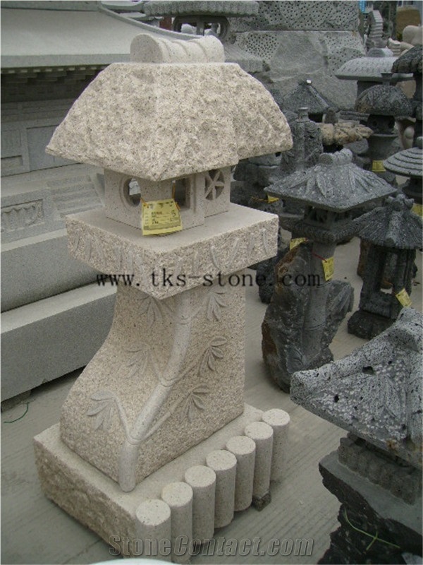 Beige Granite Garden Lanterns&Lamps,Lantern Sculptures,Lamps Caving,Japanese Lanterns,Exterior Lamps