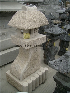 Beige Granite Garden Lanterns&Lamps,Lantern Sculptures,Lamps Caving,Japanese Lanterns,Exterior Lamps