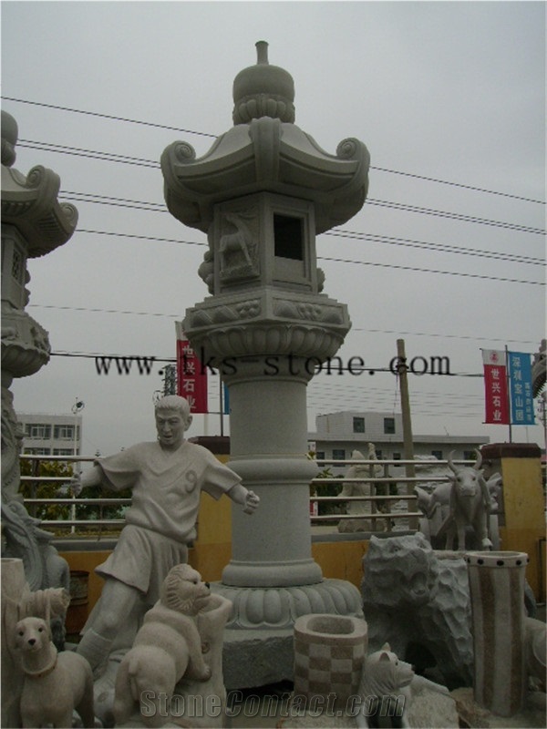 Beige Granite Garden Lanterns&Lamps,Lantern Sculptures,Lamps Caving,Japanese Lanterns,Exterior Lamps