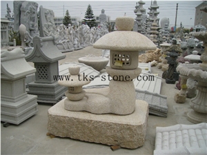 Beige Granite Lamp Caving,Garden Lantern&Lamp,Japanese Lanterns,Lantern Sculptures,Exterior Lamps