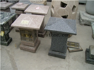 Beige Granite Lantern Sculptures,Japanese Lamps,Garden Lanterns&Lamps,Lamp Caving,Exterior Lanterns