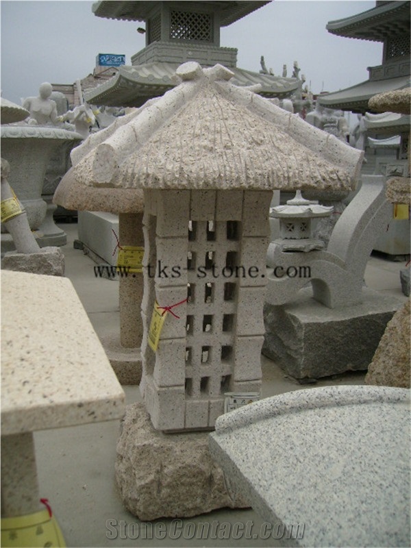 Beige Granite Lanterns Caving,Garden Lanterns&Lamps,Lantern Sculptures,Japanese Lamps