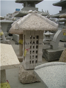 Beige Granite Lanterns Caving,Garden Lanterns&Lamps,Lantern Sculptures,Japanese Lamps