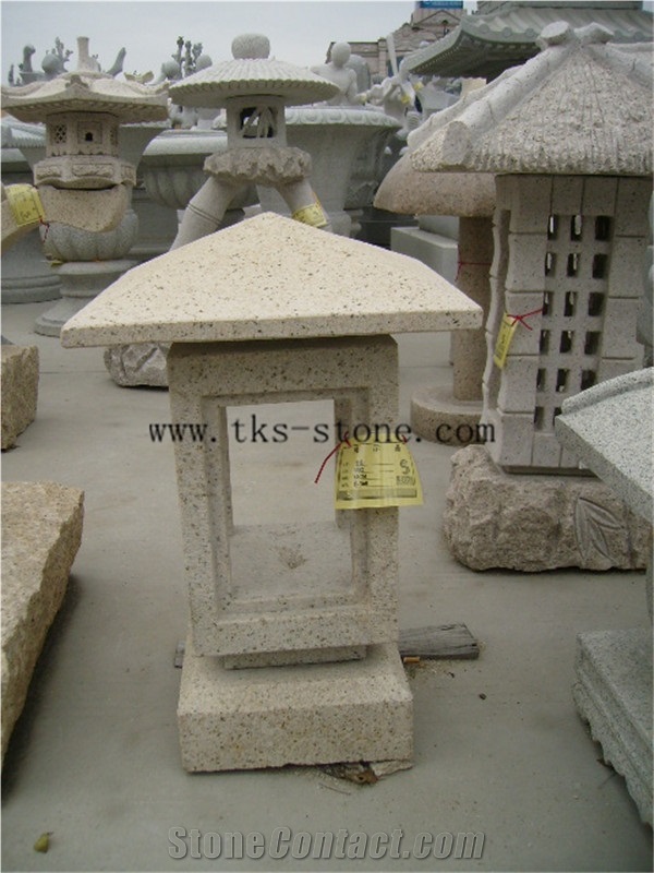 Beige Granite Lanterns Caving,Garden Lanterns&Lamps,Lantern Sculptures,Japanese Lamps